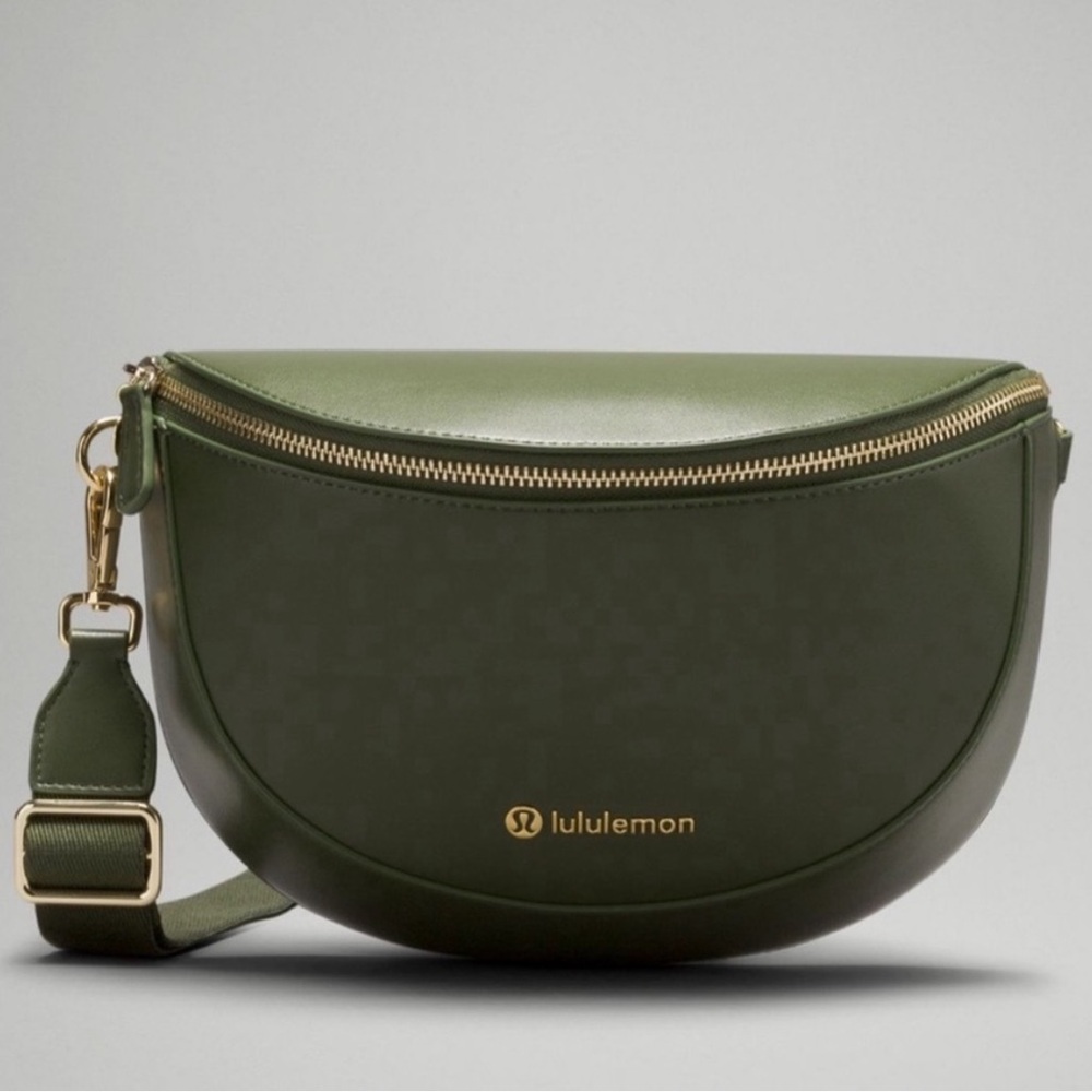 Lululemon Cactus Material Saddle Crossbody Bag 2L Green/Gold